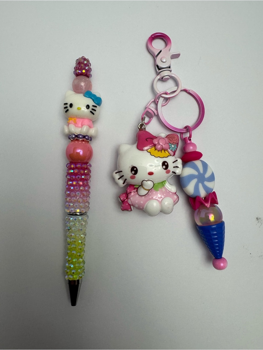 Hello Kitty Inspired Pink Beaded Pen & Keychain Set